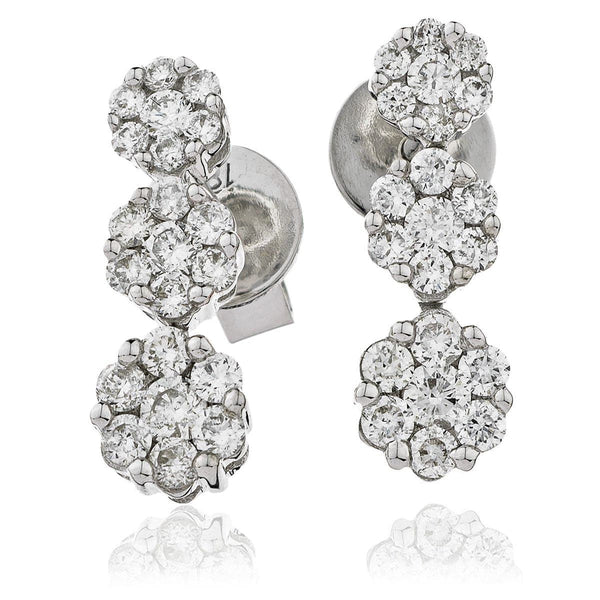 DIAMOND CLUSTER DROP EARRINGS IN 18K WHITE - HEERA DIAMONDS