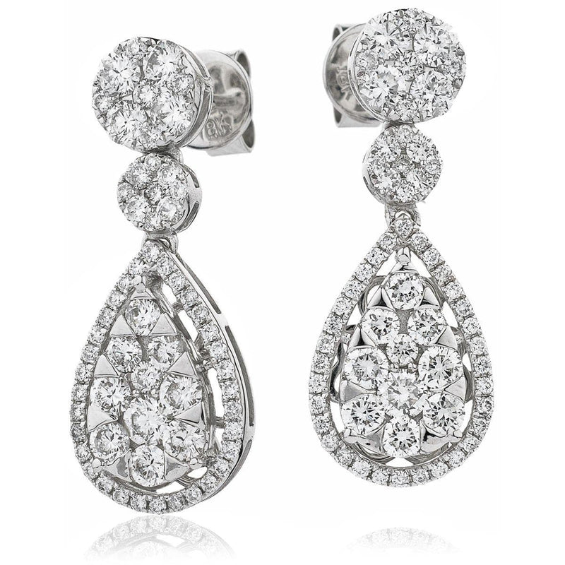 DIAMOND CLUSTER DROP EARRINGS IN 18K WHITE GOLD - HEERA DIAMONDS