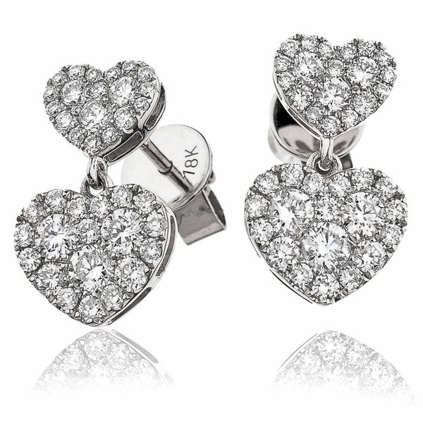 DIAMOND HEART-SHAPED CLUSTER DROP EARRINGS IN 18K WHITE GOLD - HEERA DIAMONDS