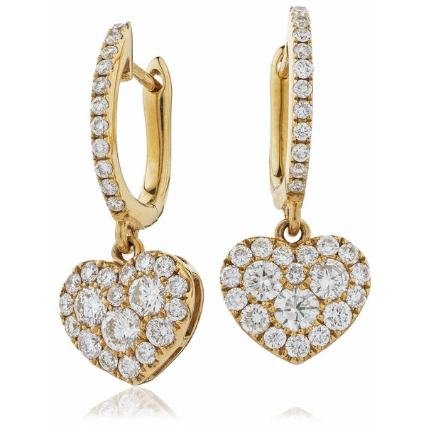 DIAMOND HEART-SHAPED CLUSTER HOOP DROP EARRINGS IN 18K ROSE GOLD - HEERA DIAMONDS