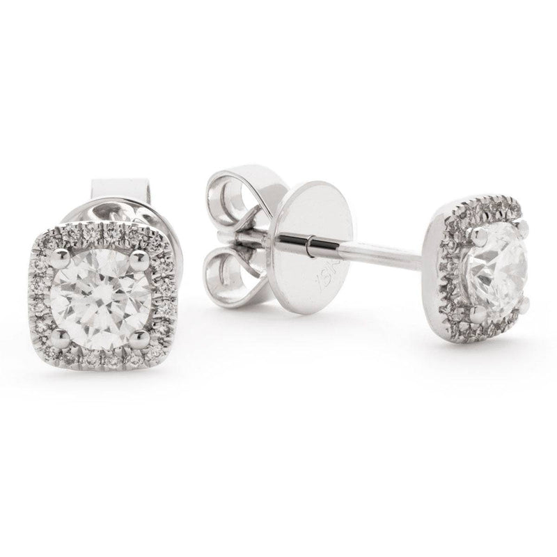 WHITE GOLD SQUARE SHAPE HALO DIAMOND EARRINGS - HEERA DIAMONDS