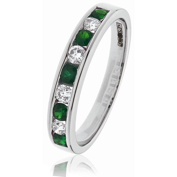 Emerald and Diamond Half Eternity Ring in Channel Setting - HEERA DIAMONDS