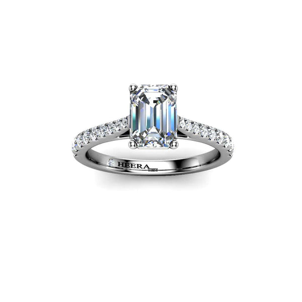 Alena Emerald Cut Engagement Ring with Diamond Shoulders in Platinum - HEERA DIAMONDS