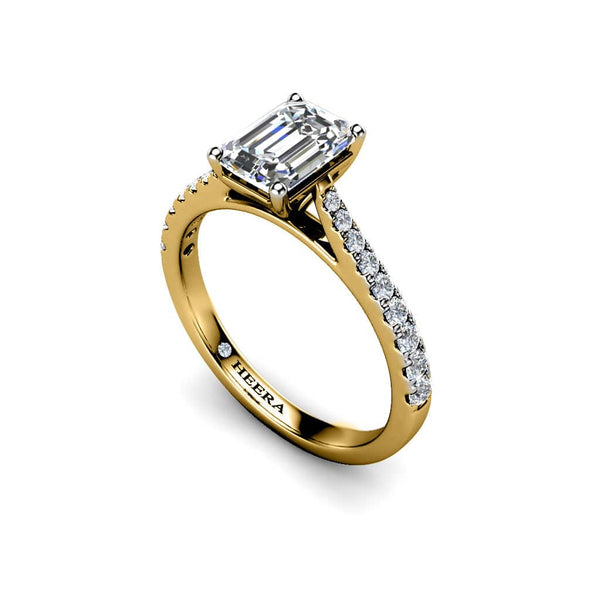 Alena Emerald Cut Engagement Ring with Diamond Shoulders in Yellow Gold - HEERA DIAMONDS
