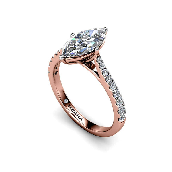 Alena Marquise Cut Engagement Ring with Diamond Shoulders in Rose Gold - HEERA DIAMONDS