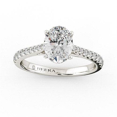 Alena Oval Cut Engagement Ring with Diamond Shoulders in Platinum - HEERA DIAMONDS