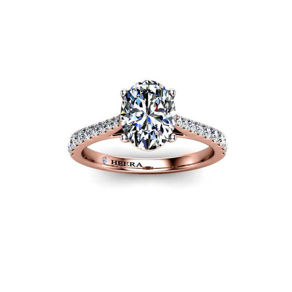 Alena Oval Cut Engagement Ring with Diamond Shoulders in Rose Gold - HEERA DIAMONDS