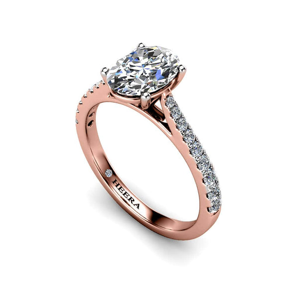 Alena Oval Cut Engagement Ring with Diamond Shoulders in Rose Gold - HEERA DIAMONDS