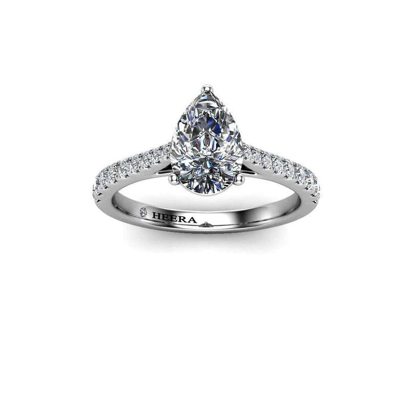 Alena Pear Cut  Engagement Ring with Diamond Shoulders in Platinum - HEERA DIAMONDS