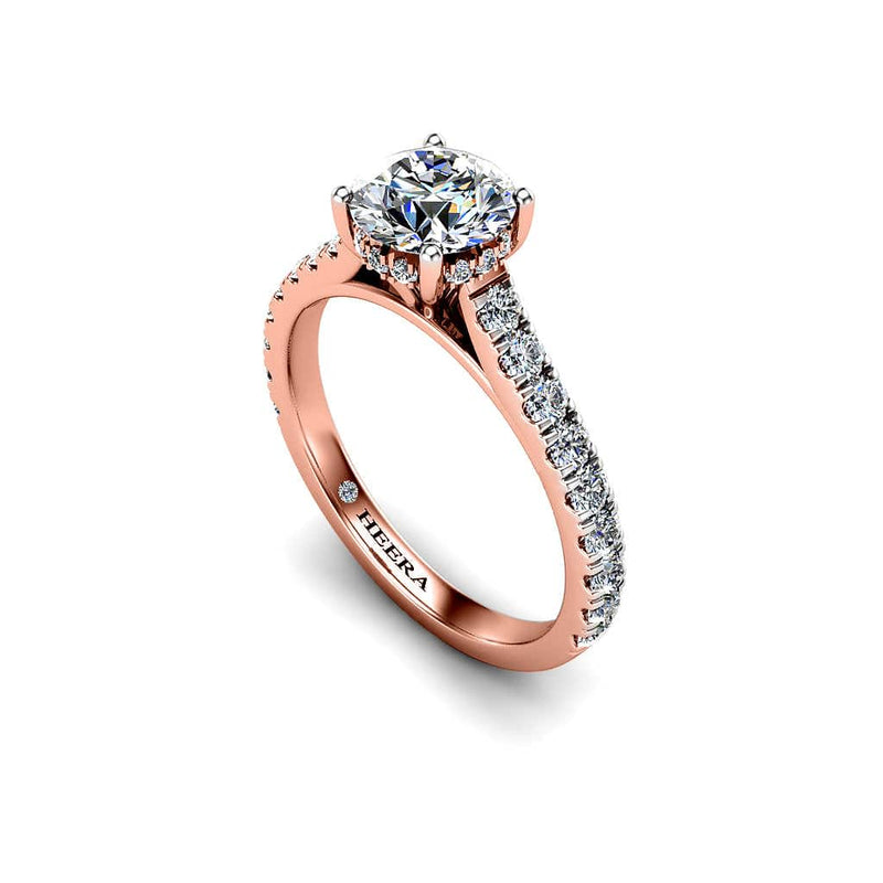 Alma Round Brilliant Engagement Ring with Diamond Shoulders in Rose Gold - HEERA DIAMONDS