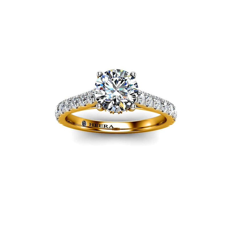 Alma Round Brilliant Engagement Ring with Diamond Shoulders in Yellow Gold - HEERA DIAMONDS
