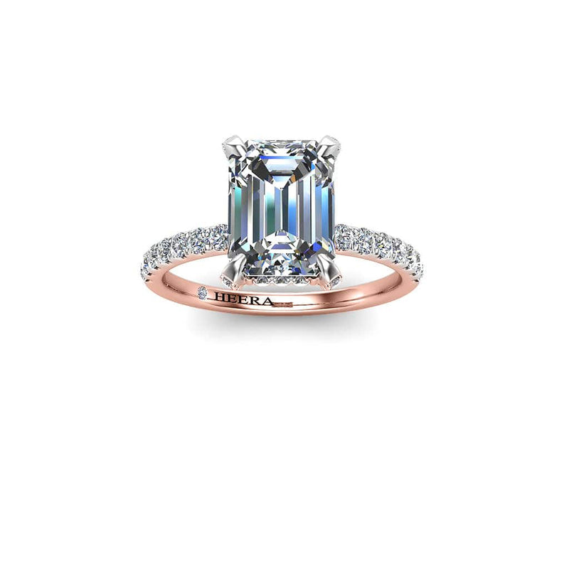 Amee Emerald cut Engagement Ring with Diamond Shoulders in Rose Gold - HEERA DIAMONDS
