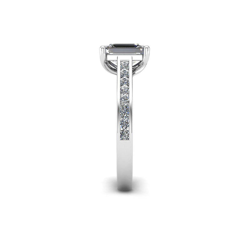 Auristella Emerald Cut Engagement Ring with Diamond Shoulders in Platinum - HEERA DIAMONDS