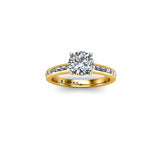 Aurora Round Brilliant Cut -Engagement Ring with Baguette Cut Diamond Shoulders in Yellow Gold - HEERA DIAMONDS