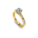 Aurora Round Brilliant Cut -Engagement Ring with Baguette Cut Diamond Shoulders in Yellow Gold - HEERA DIAMONDS