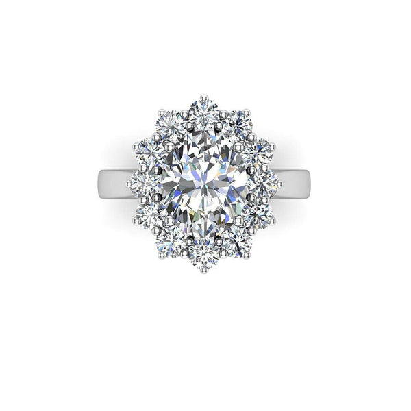 Carola Oval Cut Engagement Ring with Flower Halo in Platinum - HEERA DIAMONDS