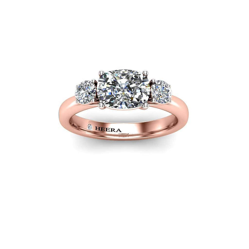 Cushion Trilogy Engagement Ring in 18ct Rose Gold - HEERA DIAMONDS