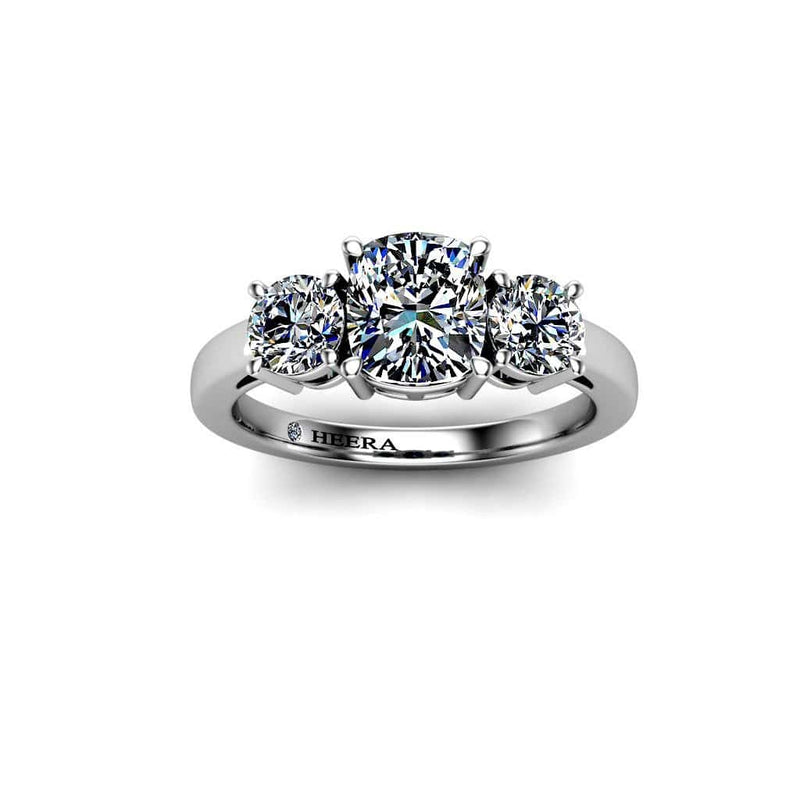 Cushion Trilogy Engagement Ring in Platinum - HEERA DIAMONDS