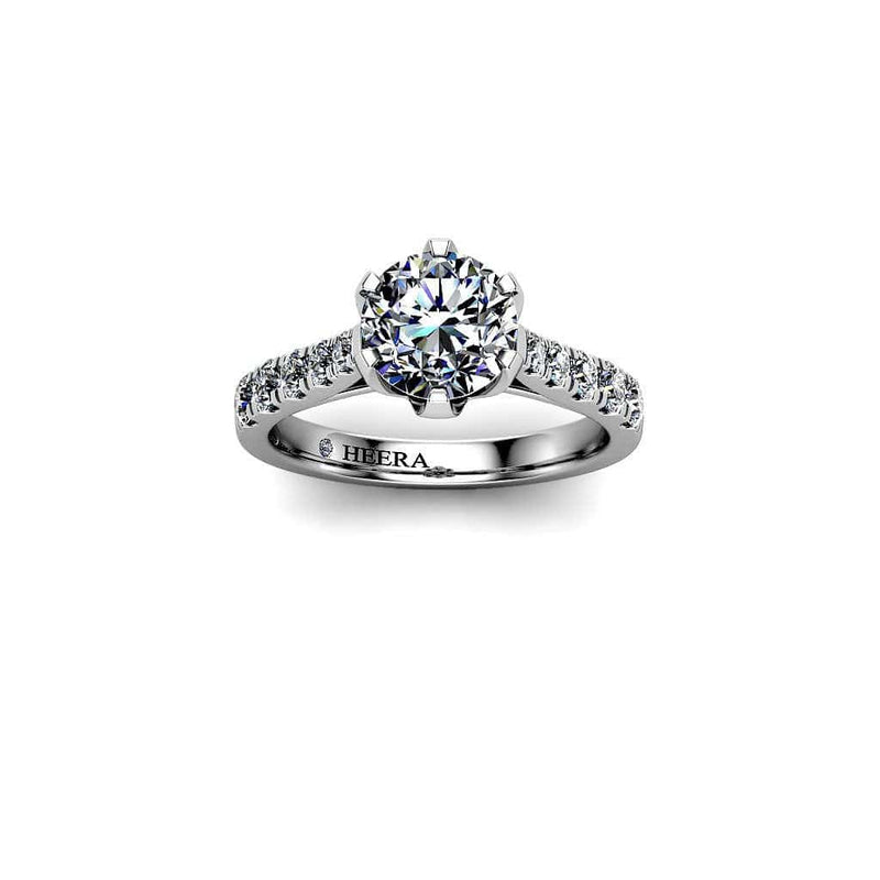 Deo Round Brilliant Engagement Ring with Diamond Shoulders in Platinum - HEERA DIAMONDS