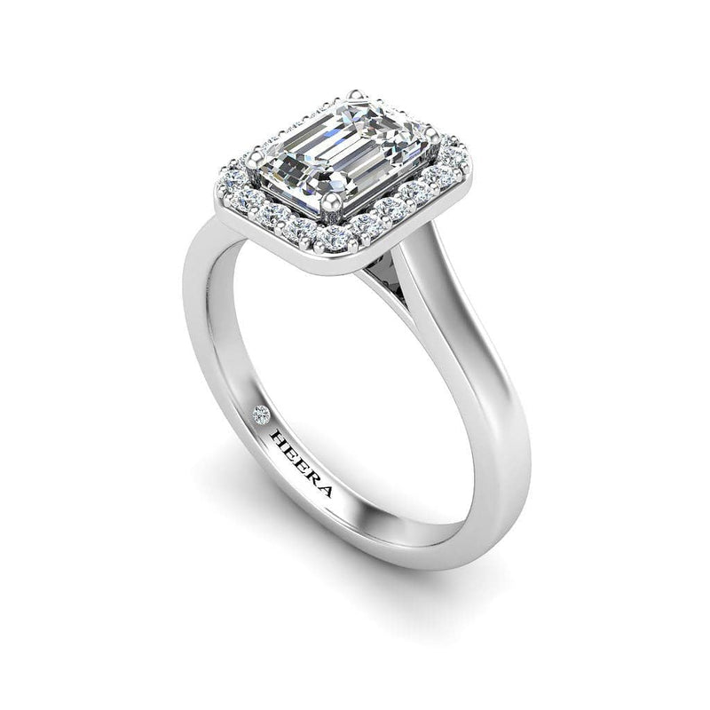 Emerald Cut Engagement Ring with Diamond Halo in Platinum - HEERA DIAMONDS