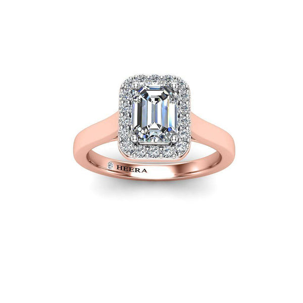 Emerald Cut Engagement Ring with Diamond Halo in Rose Gold - HEERA DIAMONDS