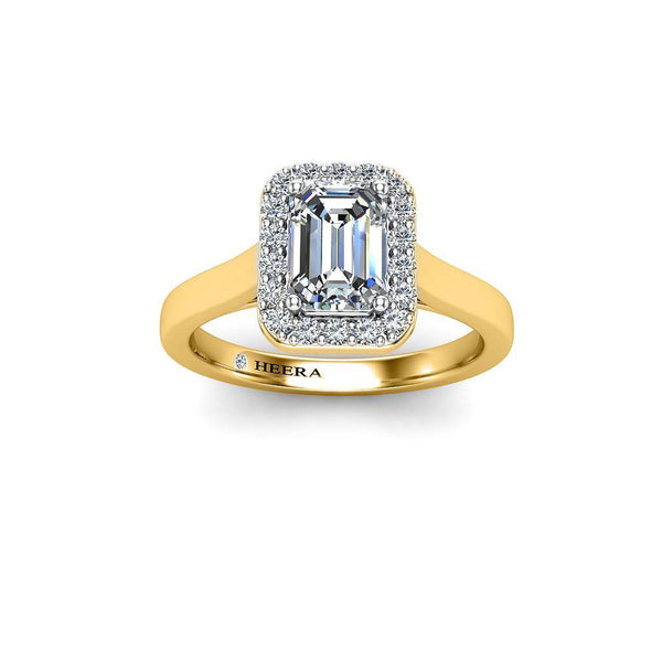Emerald Cut Engagement Ring with Diamond Halo in Yellow Gold - HEERA DIAMONDS