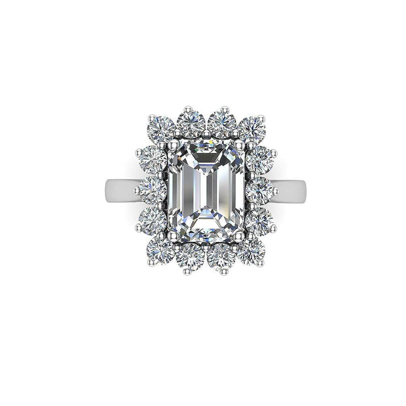 Emerald Diamond Engagement Ring with Flower Halo in Platinum - HEERA DIAMONDS