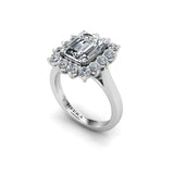 Emerald Diamond Engagement Ring with Flower Halo in Platinum - HEERA DIAMONDS