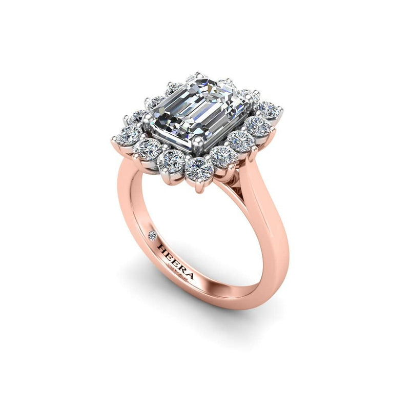 Emerald Diamond Engagement Ring with Flower Halo in Rose Gold - HEERA DIAMONDS