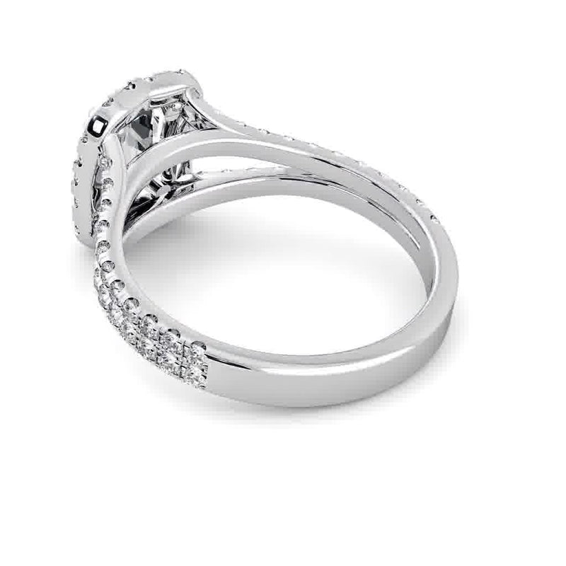 Emerald Engagement Ring with Diamond Split Shoulders and Halo in Platinum - HEERA DIAMONDS