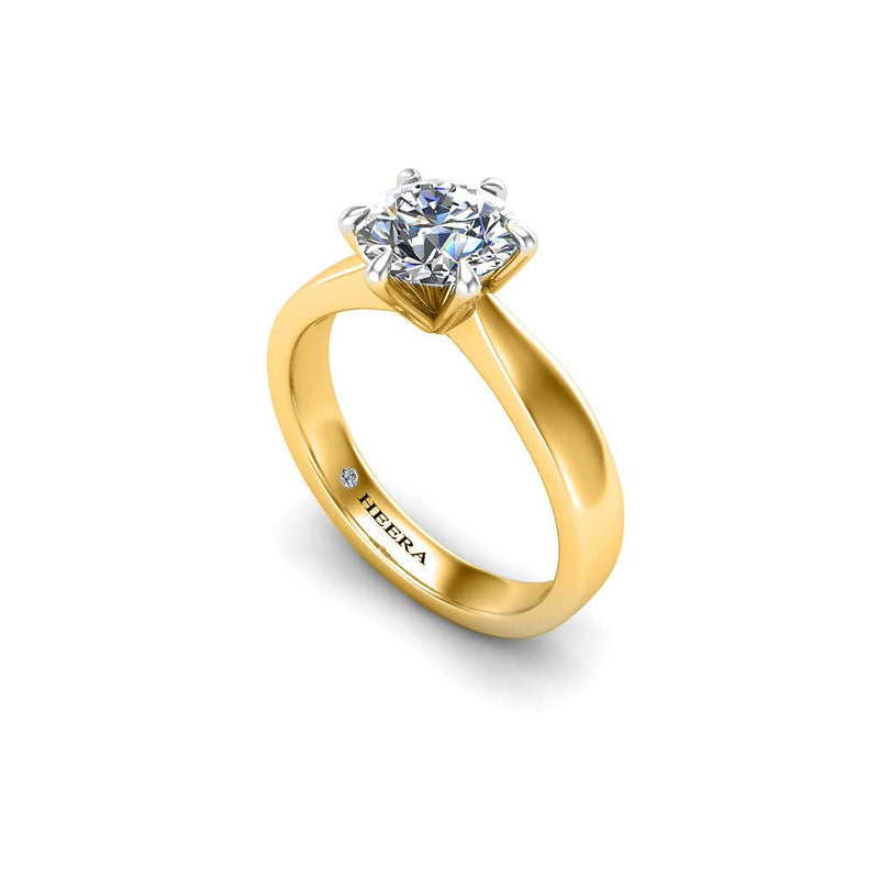 Erista Round Brilliant 6 Claw Solitaire Engagement Ring in Yellow Gold - HEERA DIAMONDS