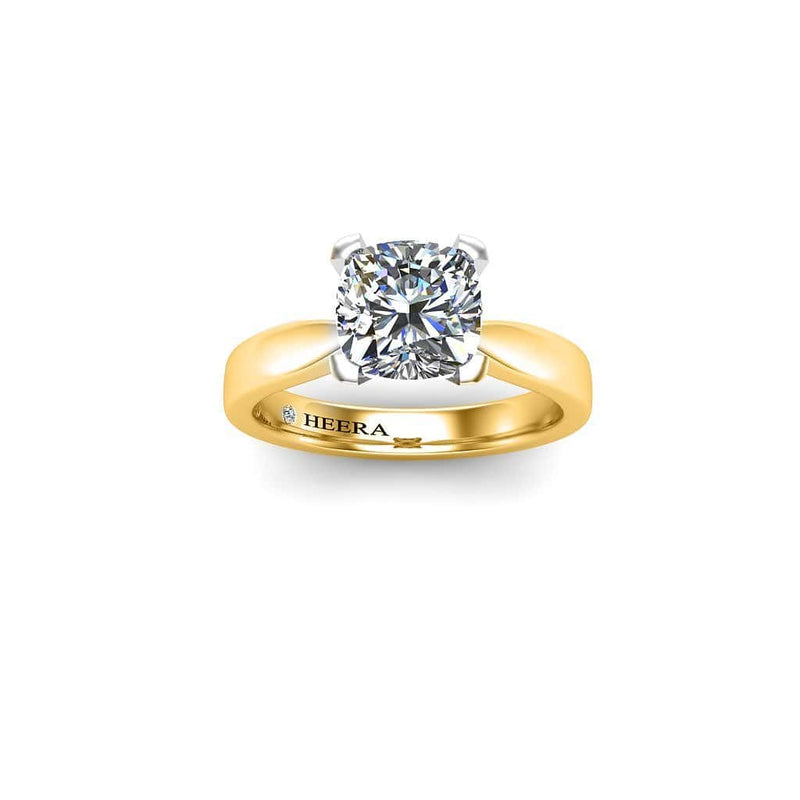 Evia Cushion Cut Solitaire Engagement Ring in Yellow Gold - HEERA DIAMONDS