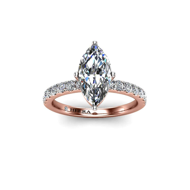 Laveela Marquise Cut Engagement Ring with Diamond Shoulders in Rose Gold - HEERA DIAMONDS