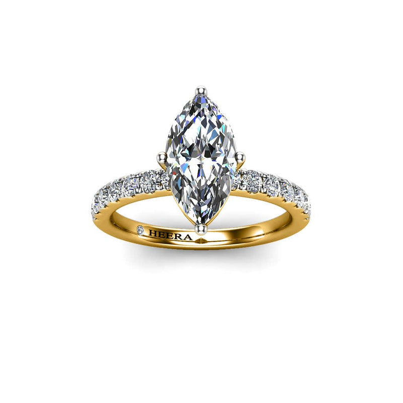 Laveela Marquise Cut Engagement Ring with Diamond Shoulders in Yellow Gold - HEERA DIAMONDS