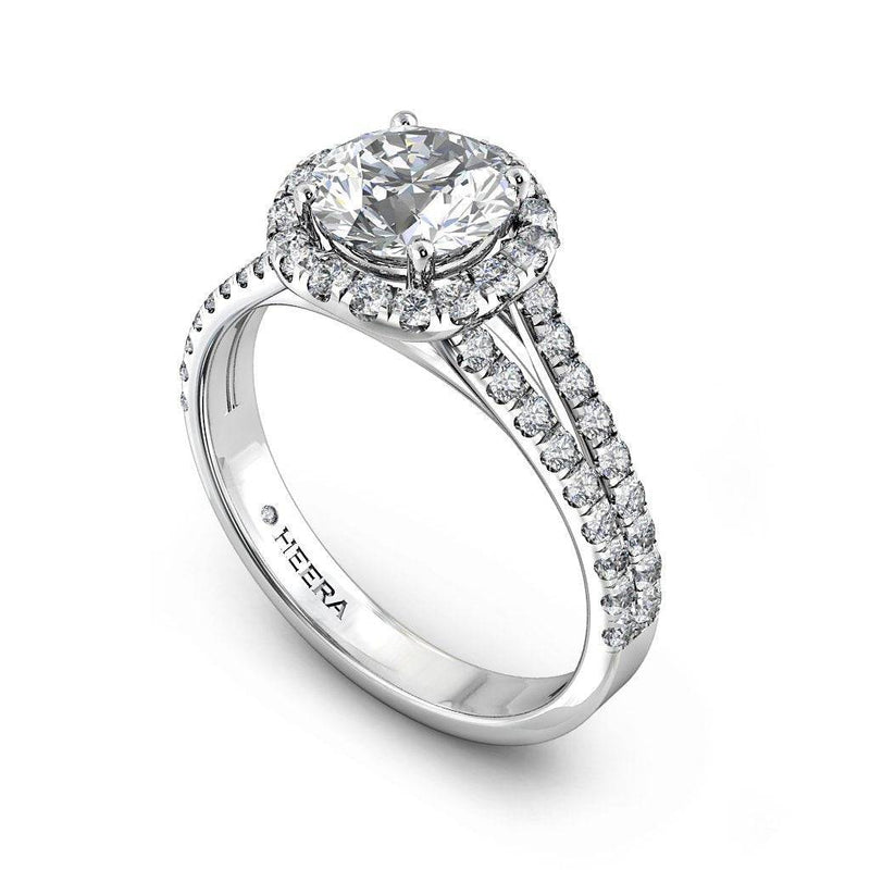 Lavina Round Brilliant Halo Engagement Ring with Split Shoulders in Platinum - HEERA DIAMONDS