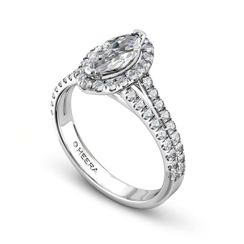 Marquise Cut Engagement Ring with Split Shoulders and Halo in Platinum - HEERA DIAMONDS