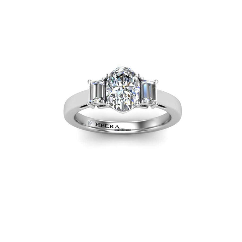 Oval and Emerald Cut Trilogy Engagement Ring in Platinum - HEERA DIAMONDS