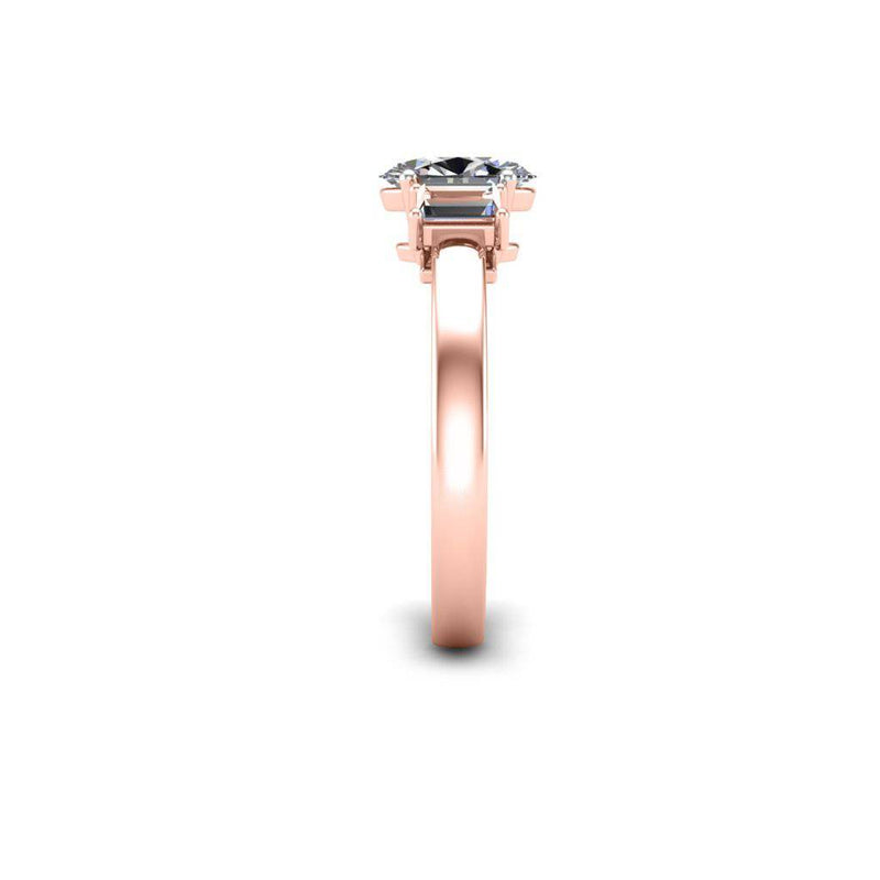 Oval and Emerald Cuts Trilogy Engagement Ring in Rose Gold - HEERA DIAMONDS
