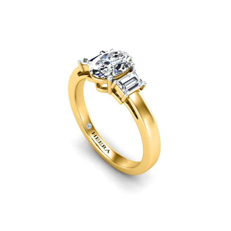 Oval and Emerald Cuts Trilogy Engagement Ring in Yellow Gold - HEERA DIAMONDS