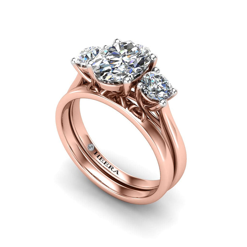 Oval Cut and Round Brilliant Trilogy Engagement Ring in Rose Gold - HEERA DIAMONDS