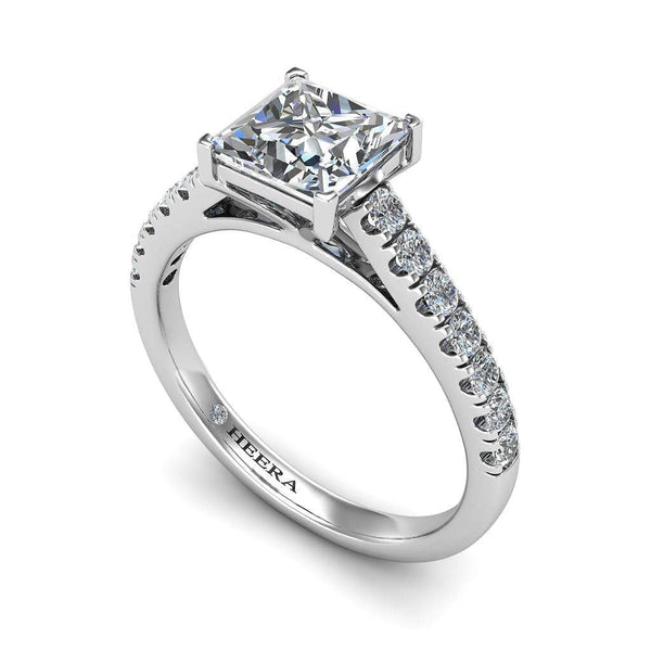 Princess Cut Engagement Ring with Diamond Shoulders in Platinum - HEERA DIAMONDS
