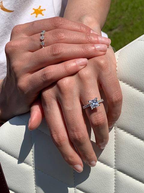 Princess Cut Engagement Ring with Grain Setting Diamond Shoulders in Platinum - HEERA DIAMONDS
