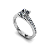 Radiant Cut Engagement Ring with Diamond Shoulders in Platinum - HEERA DIAMONDS