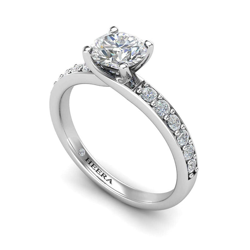 Round Brilliant Engagement Ring with Grain Setting Diamond Shoulders in Platinum - HEERA DIAMONDS