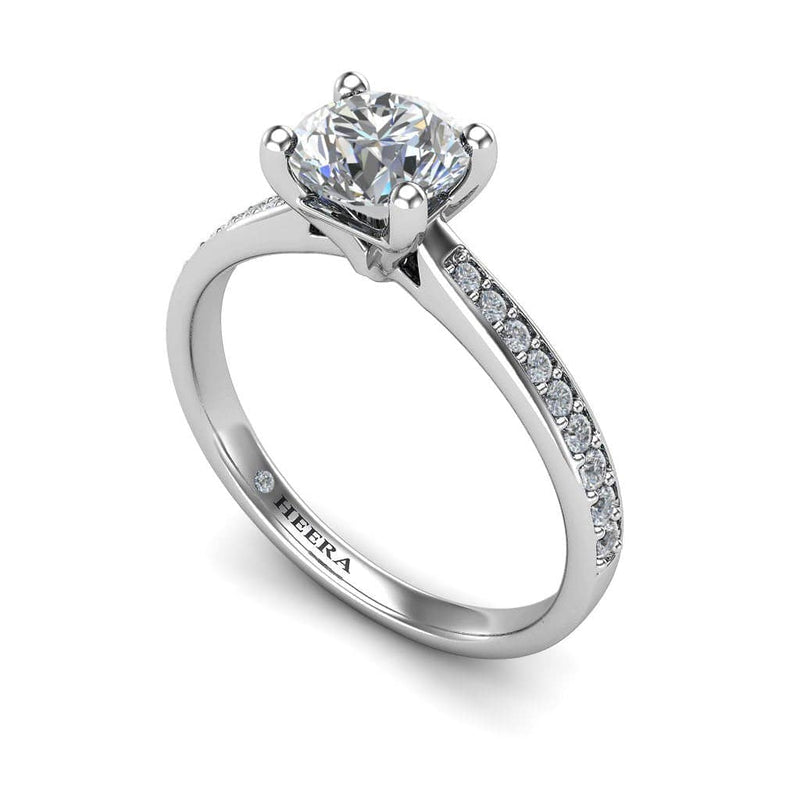 Round Brilliant Engagement Ring with Grain Setting Diamond Shoulders in Platinum - HEERA DIAMONDS