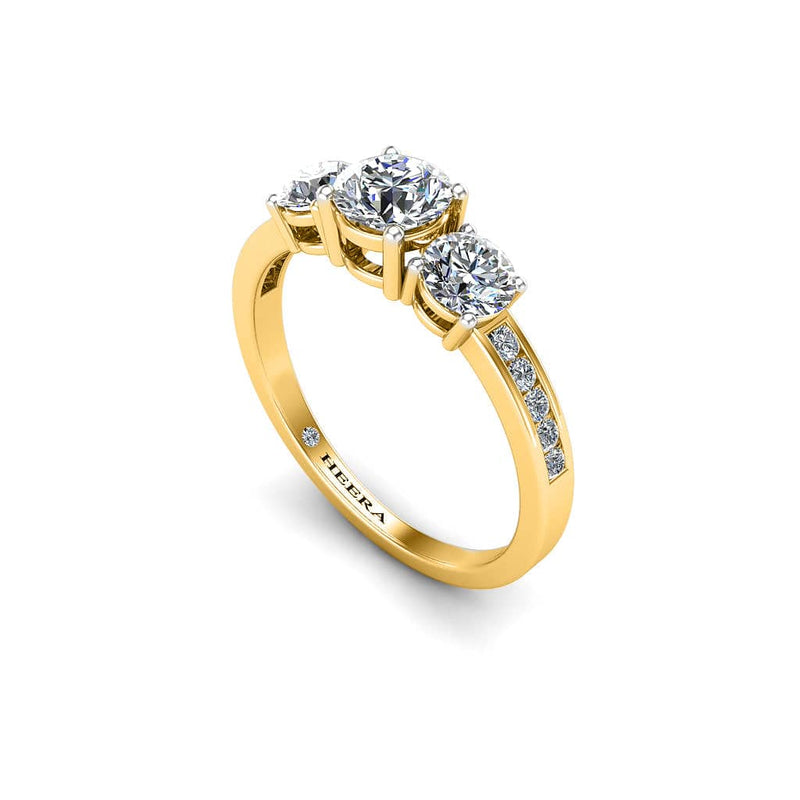 Round Brilliant Trilogy Engagement Ring in 18ct Yellow Gold - HEERA DIAMONDS