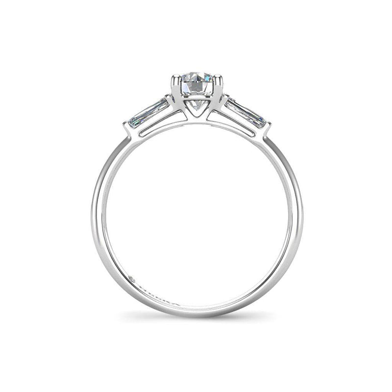 Round Brilliant Trilogy Ring with Tapered Baguettes in Platinum - HEERA DIAMONDS