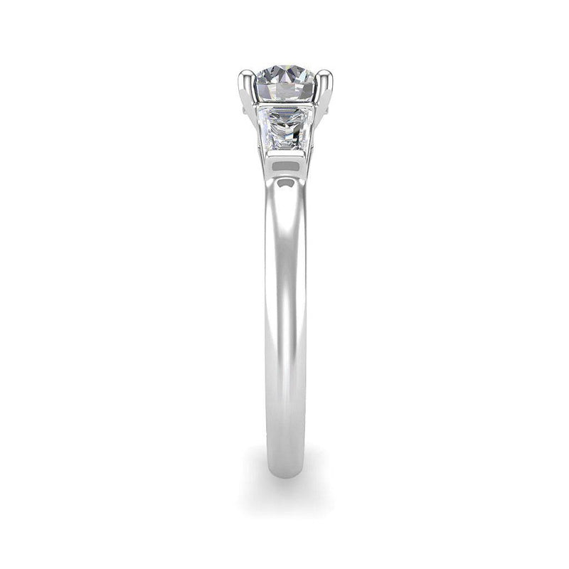 Round Brilliant Trilogy Ring with Tapered Baguettes in Platinum - HEERA DIAMONDS