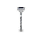 Sabrine Emerald cut Engagement Ring with Diamond Shoulders in Platinum with Under Halo - HEERA DIAMONDS
