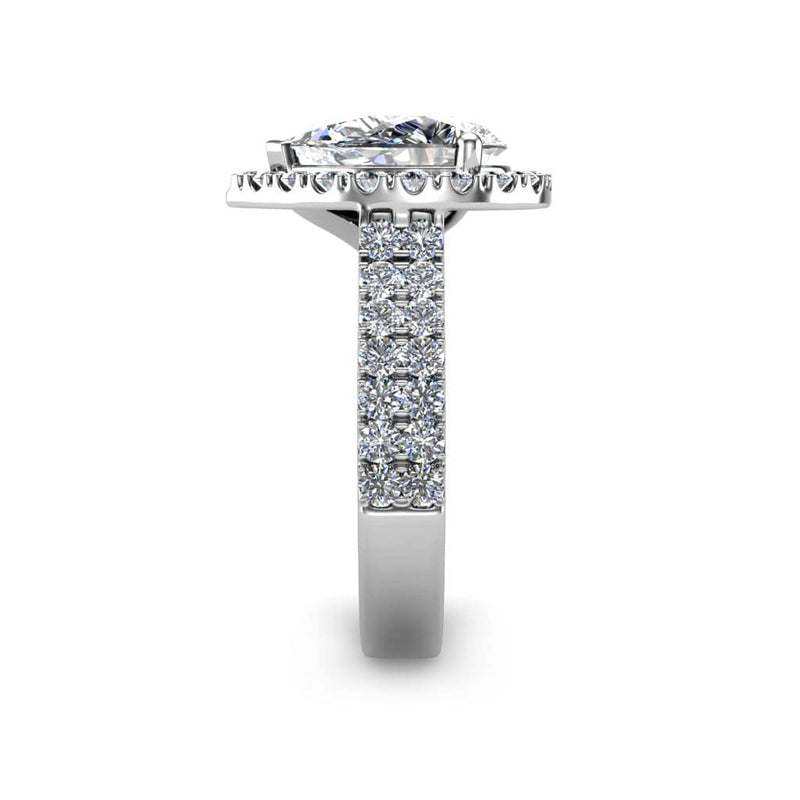 Serinda Pear Cut Halo Engagement Ring with Double Diamond Shoulders in Platinum - HEERA DIAMONDS